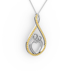Anne Kalbi Kolye - Sitrin 14 ayar beyaz altın kolye (40 cm beyaz altın rolo zincir) #1wkkypc