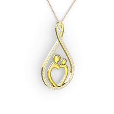 Anne Kalbi Kolye - Beyaz zirkon 8 ayar altın kolye (40 cm rose altın rolo zincir) #j8m3fs
