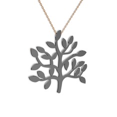 Hayat Ağacı Kolye - 925 ayar siyah rodyum kaplama gümüş kolye (40 cm rose altın rolo zincir) #10kytfu
