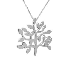Hayat Ağacı Kolye - 14 ayar beyaz altın kolye (40 cm gümüş rolo zincir) #18fq6rw