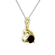 Taşlı Kuğu Kolye - Siyah zirkon 18 ayar altın kolye (40 cm beyaz altın rolo zincir) #1fdtnon