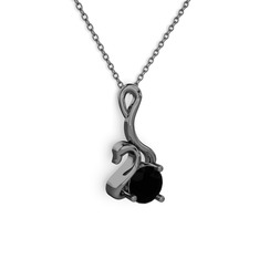 Taşlı Kuğu Kolye - Siyah zirkon 925 ayar siyah rodyum kaplama gümüş kolye (40 cm gümüş rolo zincir) #1h07tg