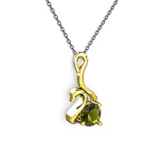 Taşlı Kuğu Kolye - Peridot 14 ayar altın kolye (40 cm gümüş rolo zincir) #1jyvbio
