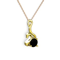 Taşlı Kuğu Kolye - Siyah zirkon 18 ayar altın kolye (40 cm rose altın rolo zincir) #1l7upbl