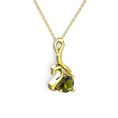 Taşlı Kuğu Kolye - Peridot 8 ayar altın kolye (40 cm gümüş rolo zincir) #1p0i4qs