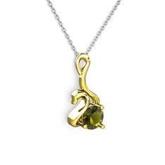 Taşlı Kuğu Kolye - Peridot 14 ayar altın kolye (40 cm gümüş rolo zincir) #1pq42g3