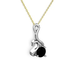 Taşlı Kuğu Kolye - Siyah zirkon 8 ayar beyaz altın kolye (40 cm altın rolo zincir) #22qnfr