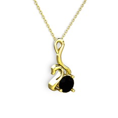 Taşlı Kuğu Kolye - Siyah zirkon 18 ayar altın kolye (40 cm gümüş rolo zincir) #f37fm3