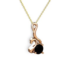 Taşlı Kuğu Kolye - Siyah zirkon 14 ayar rose altın kolye (40 cm gümüş rolo zincir) #ib7y2j