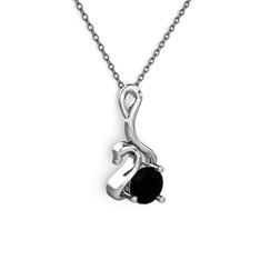 Taşlı Kuğu Kolye - Siyah zirkon 925 ayar gümüş kolye (40 cm gümüş rolo zincir) #vl3j8b