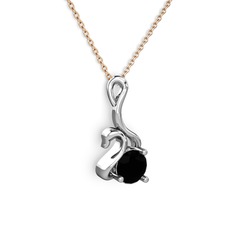 Taşlı Kuğu Kolye - Siyah zirkon 925 ayar gümüş kolye (40 cm rose altın rolo zincir) #wxz7cy