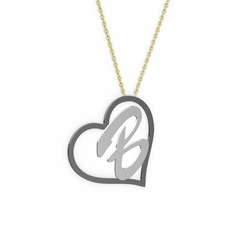 Kalpli İsim Kolye - 925 ayar siyah rodyum kaplama gümüş kolye (1 karakterli el yazısı, 40 cm altın rolo zincir) #11bqnh3