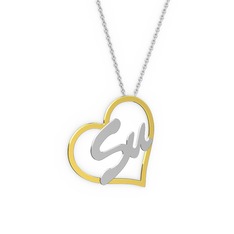 Kalpli İsim Kolye - 925 ayar altın kaplama gümüş kolye (2 karakterli el yazısı, 40 cm beyaz altın rolo zincir) #13anrpt