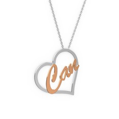 Kalpli İsim Kolye - 18 ayar beyaz altın kolye (3 karakterli el yazısı, 40 cm beyaz altın rolo zincir) #18ei3aj