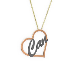 Kalpli İsim Kolye - 18 ayar rose altın kolye (3 karakterli el yazısı, 40 cm gümüş rolo zincir) #1gircys