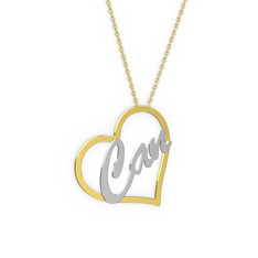 Kalpli İsim Kolye - 14 ayar altın kolye (3 karakterli el yazısı, 40 cm altın rolo zincir) #1qdybjh