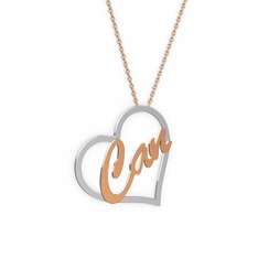 Kalpli İsim Kolye - 8 ayar beyaz altın kolye (3 karakterli el yazısı, 40 cm rose altın rolo zincir) #1tfc2on