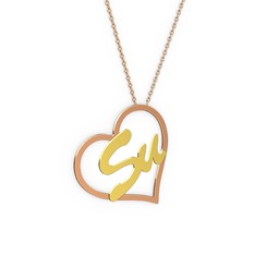 Kalpli İsim Kolye - 8 ayar rose altın kolye (2 karakterli el yazısı, 40 cm rose altın rolo zincir) #a5couo