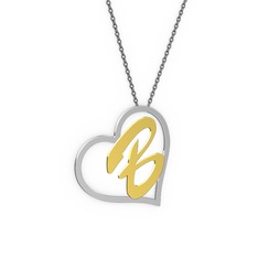 Kalpli İsim Kolye - 14 ayar beyaz altın kolye (1 karakterli el yazısı, 40 cm gümüş rolo zincir) #c6phlm