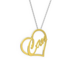 Kalpli İsim Kolye - 925 ayar altın kaplama gümüş kolye (3 karakterli el yazısı, 40 cm gümüş rolo zincir) #eo259a
