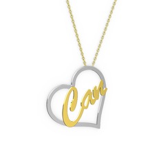 Kalpli İsim Kolye - 18 ayar beyaz altın kolye (3 karakterli el yazısı, 40 cm altın rolo zincir) #ivc82k