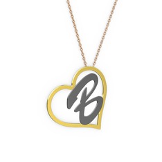 Kalpli İsim Kolye - 14 ayar altın kolye (1 karakterli el yazısı, 40 cm rose altın rolo zincir) #jwqty0