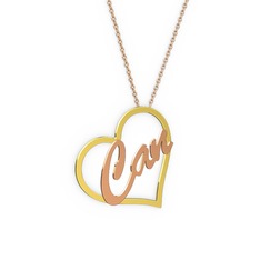 Kalpli İsim Kolye - 18 ayar altın kolye (3 karakterli el yazısı, 40 cm rose altın rolo zincir) #qqen0v