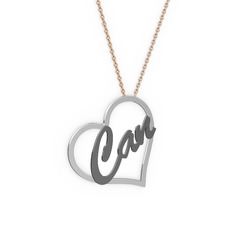 Kalpli İsim Kolye - 8 ayar beyaz altın kolye (3 karakterli el yazısı, 40 cm rose altın rolo zincir) #wbcv8h