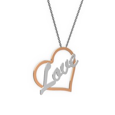 Kalpli İsim Kolye - 14 ayar rose altın kolye (4 karakterli el yazısı, 40 cm gümüş rolo zincir) #wwzfps