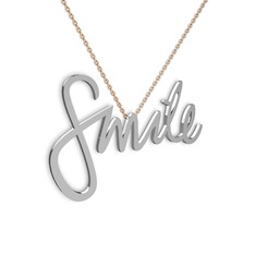 Smile Kolye - 18 ayar beyaz altın kolye (40 cm rose altın rolo zincir) #bx0lmi