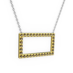 Dikdörtgen Kolye - Dumanlı kuvars 18 ayar altın kolye (40 cm beyaz altın rolo zincir) #1m1rgom