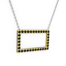 Dikdörtgen Kolye - Siyah zirkon 18 ayar altın kolye (40 cm beyaz altın rolo zincir) #kohvga
