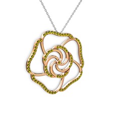 Taşlı Gül Kolye - Peridot 14 ayar rose altın kolye (40 cm gümüş rolo zincir) #11igbi4