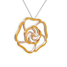 Taşlı Gül Kolye - Sitrin 8 ayar rose altın kolye (40 cm beyaz altın rolo zincir) #19obmpb