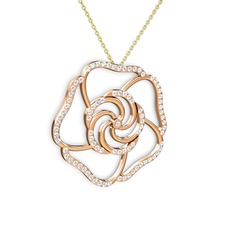 Taşlı Gül Kolye - Swarovski 8 ayar rose altın kolye (40 cm gümüş rolo zincir) #1jn3hxq