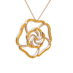 Taşlı Gül Kolye - Sitrin 18 ayar rose altın kolye (40 cm rose altın rolo zincir) #1oxxs2j