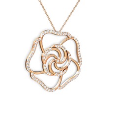 Taşlı Gül Kolye - Swarovski 8 ayar rose altın kolye (40 cm gümüş rolo zincir) #1pycr25