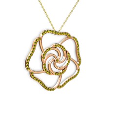 Peridot 18 ayar rose altın kolye (40 cm altın rolo zincir)