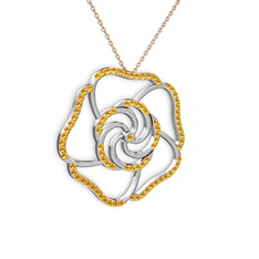 Taşlı Gül Kolye - Sitrin 18 ayar beyaz altın kolye (40 cm rose altın rolo zincir) #9agi68