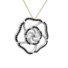 Taşlı Gül Kolye - Siyah zirkon 925 ayar gümüş kolye (40 cm rose altın rolo zincir) #9l0naq