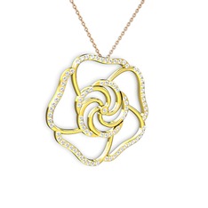 Taşlı Gül Kolye - Beyaz zirkon 18 ayar altın kolye (40 cm rose altın rolo zincir) #ewq0lf