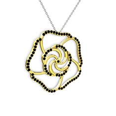 Taşlı Gül Kolye - Siyah zirkon 18 ayar altın kolye (40 cm beyaz altın rolo zincir) #illvk8
