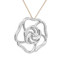 Taşlı Gül Kolye - Beyaz zirkon 925 ayar gümüş kolye (40 cm rose altın rolo zincir) #o6s47h