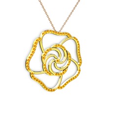 Taşlı Gül Kolye - Sitrin 14 ayar altın kolye (40 cm rose altın rolo zincir) #xig6m9