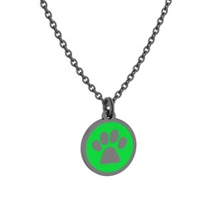 Mineli Pati Kolye - 925 ayar siyah rodyum kaplama gümüş kolye (Yeşil mineli, 40 cm gümüş rolo zincir) #q3rk0h