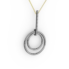 Gabriella Halka Kolye - Beyaz zirkon 925 ayar siyah rodyum kaplama gümüş kolye (40 cm altın rolo zincir) #1dm7lzc