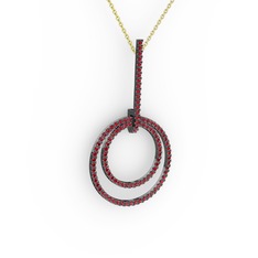 Gabriella Halka Kolye - Garnet 925 ayar siyah rodyum kaplama gümüş kolye (40 cm altın rolo zincir) #1itr035