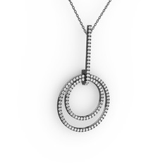 Gabriella Halka Kolye - Beyaz zirkon 925 ayar siyah rodyum kaplama gümüş kolye (40 cm gümüş rolo zincir) #1o8m7d9