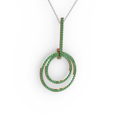 Gabriella Halka Kolye - Yeşil kuvars 925 ayar rose altın kaplama gümüş kolye (40 cm gümüş rolo zincir) #56liv4