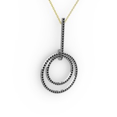 Siyah zirkon 18 ayar beyaz altın kolye (40 cm altın rolo zincir)